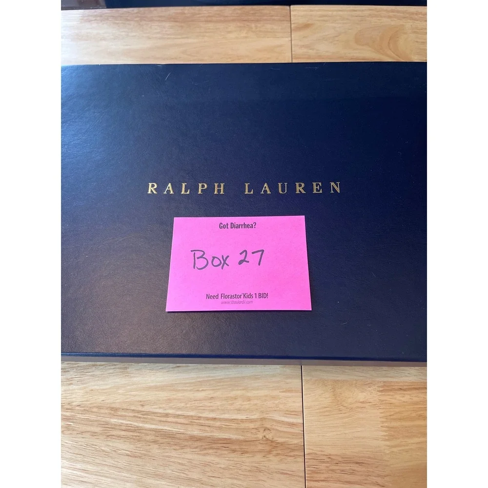 Ralph‎ Lauren Navy Blue Gold Logo Luxury Gift Box Tissue Ribbon 14.5x10.5x2.5